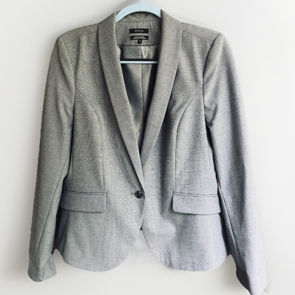 RW & CO 14 Stretch Lining Suit Jacket Gray Office Career Blazer One Button Shawl - Picture 1 of 14